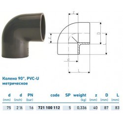 Колено 90°, PVC-U  метрическое